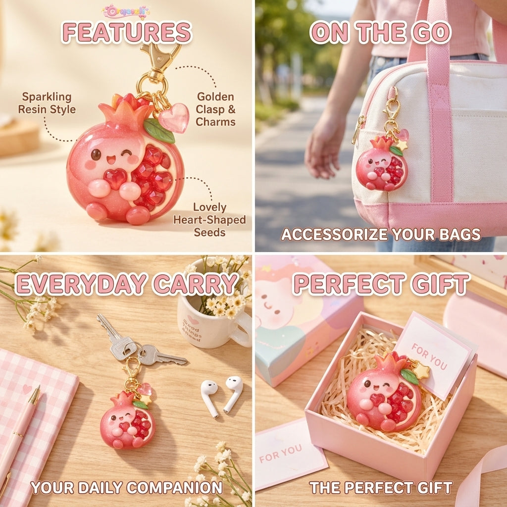 Orqaveli™ Kawaii Sparkling Pomegranate Keychain &amp; Bag Charm