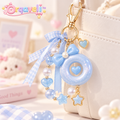 Orqaveli™ Pastel Blue Donut &amp; Gingham Ribbon Beaded Bag Charm Keychain