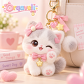 Orqaveli™ Fluffy Winking Kitty Plush Bag Charm &amp; Keychain with Pastel Pink Bows and Star Charms