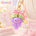 Orqaveli™ Sweet Grape Bag Charm – Kawaii Fruit Keychain with Sparkling Pink Bow, Heart &amp; Star Charm