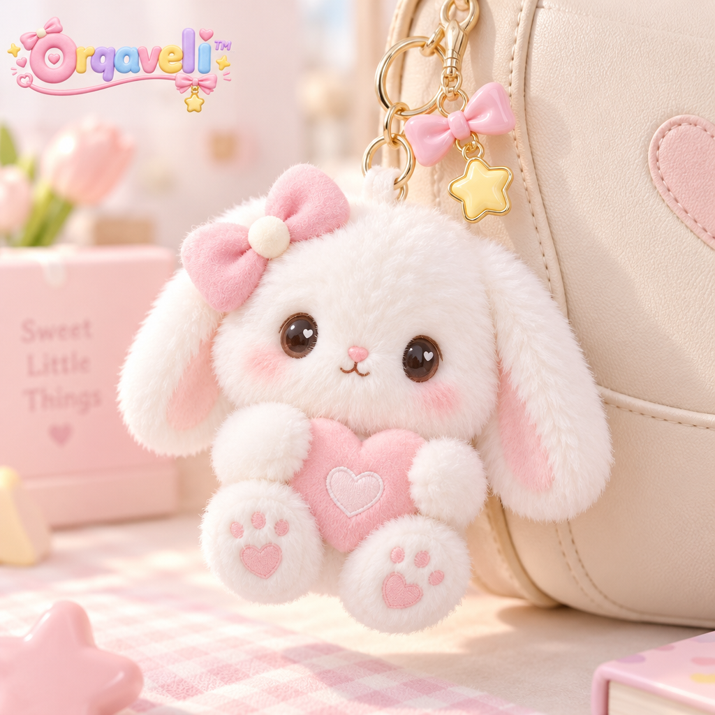 Orqaveli™ Fluffy Sweetheart Bunny Plush Keychain &amp; Bag Charm