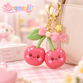 Orqaveli™ Kawaii Sweet Cherry Bag Charm – Cute Glossy Twin Cherry Keychain with Pink Bow, Star &amp; Heart Accents
